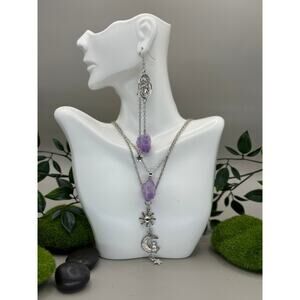 Handmade Amethyst Celestial Charm Necklace Set